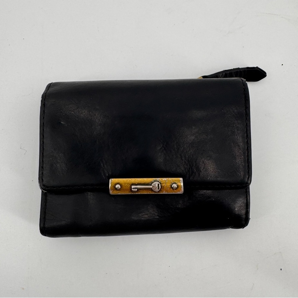 Fossil Black Womens Knox Flap Wallet Tri-Fold Leather